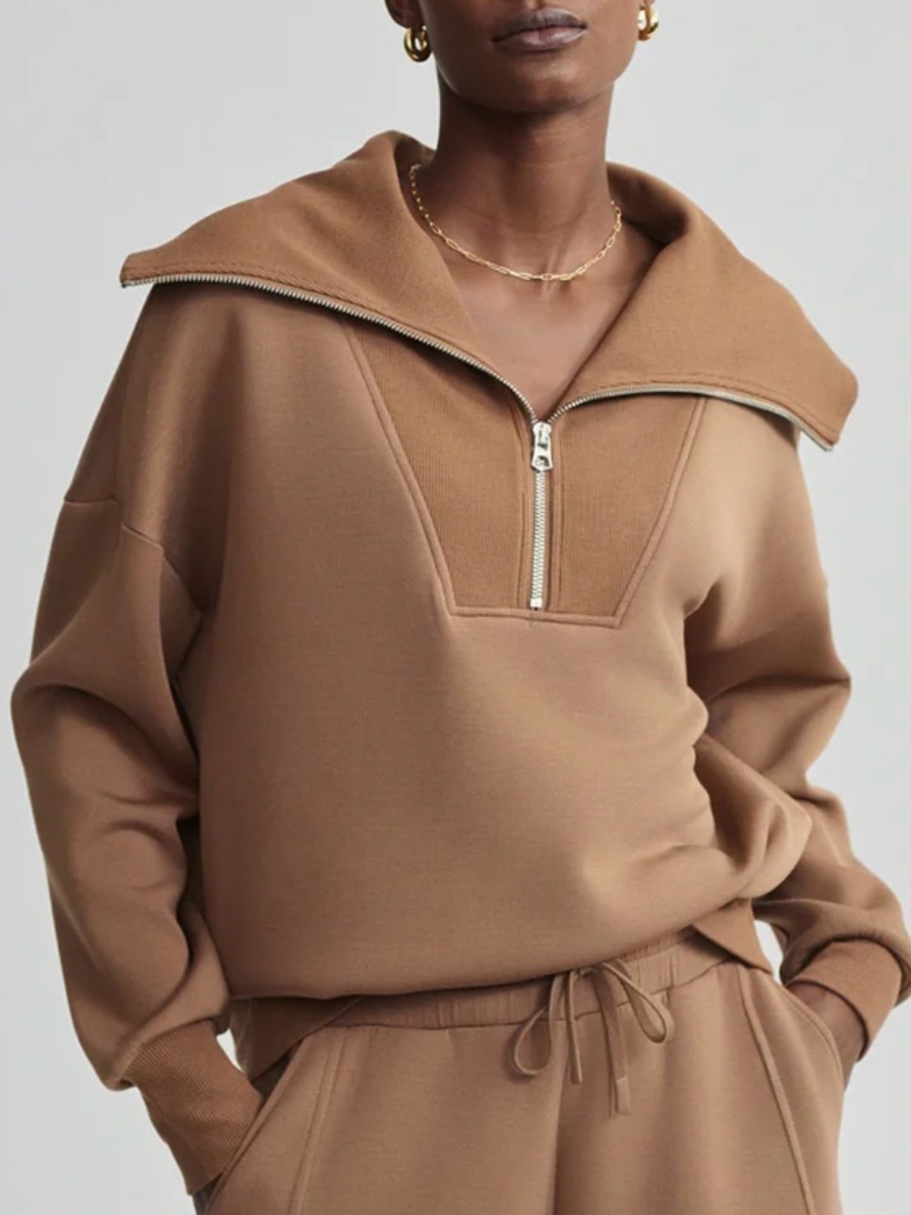 Varley Catherine Half-Zip Double Soft Pullover  • Size Large • Golden Bronze